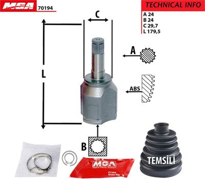 MGA 70194 Aks Kafası Ic Sol Kovan  Fıat   Lınea 1.3jtd 05  55207525 46307542 699008 2144980075 617025 FI5012K KAR811 46307515 14398008S 701085
