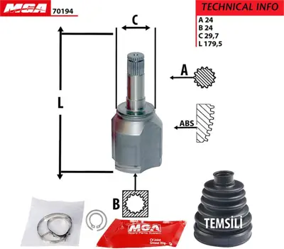 MGA 70194 Aks Kafası Ic Sol Kovan  Fıat   Lınea 1.3jtd 05  55207525 46307542 699008 2144980075 617025 FI5012K KAR811 46307515 14398008S 701085