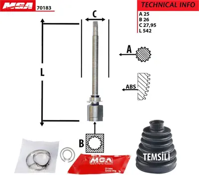 MGA 70183 Aks Kafası Ic Sag Uzun Mıllı  Fıat   Doblo 1.6jtd  10   55214684 C5420 FDS2697 T58446 18352100 FI3489 5420T 6551140 171140 DA00978