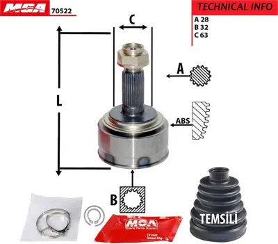 MGA 70522 Aks Kafa Dıs-Honda  Accord 03/08  28x32x63 82619 FTH1086 11337 714050 BSG90720006 179293A 466755 29AH0266 90720006 9533