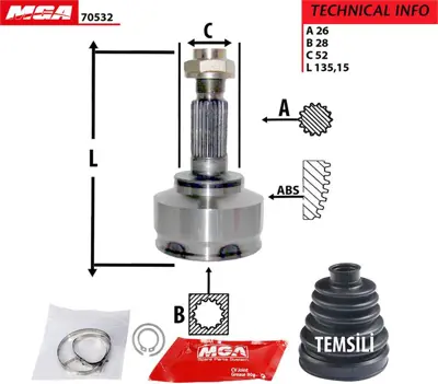 MGA 70532 Aks Kafa Dıs-Honda  Jazz 02/07  26x28x52 466766 V102900 714054 421820061 26016244 BTH1092 R25226 11451796901 BSG90720013 8196088