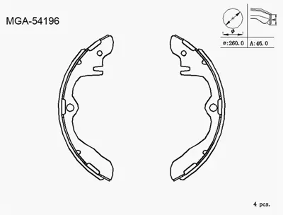 MGA 54196 Kampana Balata On/Arka  Kıa  Ceres 92 - 97 108120 32397 V101341 21940 1210288 4650 1912901 1004110030 VOSB7200 33925