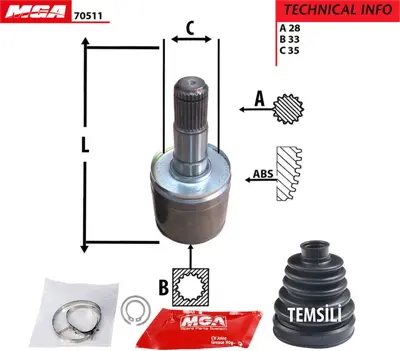 MGA 70511 Aks Kafa Ic Sol-Mıtsubıshı  L200 06/11  4wd Mt-At    28x33x35 3815A183 3815A309 3815A307 MN107605 MN110547 639037 G75023PC 3817A313 CI3710 MR331257