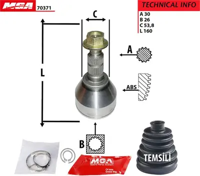 MGA 70371 Aks Kafası Dıs Opel Astra H 1.9 Cdtı-Astra J 1.4-1.6 Cdtı Turbo Insıgnıa A Vectra C Zafıra C 1.9-2.0 Cdtı 1603275 VKJA3120 374843 93173410 93182576 1603234 13296059 512375 13296187 151506A