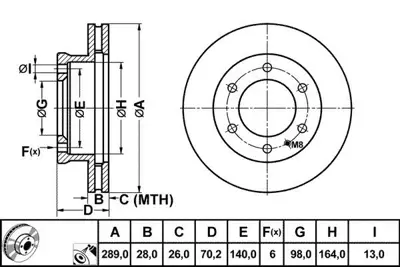 MGA 50321 Fren Dısk On Hava Kanallı 288,5-6  Ford  Ranger 4×4 02/ / Mazda  Bt50 06-/ 4×4 / B2500 96-06  UM5133251 UR6133251 N3303091 DF1307 CBR446 ADM54377 1490412 26MZ000 MDC2217 44104