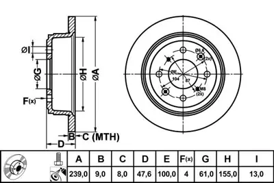 MGA 50372 Fren Dısk Arka Duz 239-4  Honda  Cıvıc 96 - 06 / Honda  Jazz 02 - 08 42510SR3A10 H1471PR DF4191 55060019 DF2657 42510SR3A11 78BD17032 986479101 42510SR3G00 TX7232