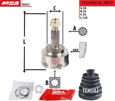 MGA 70521 Aks Kafa Dıs-Honda  Accord 03/10  2.2cdtı Dızel   70521 44305-SEF-E00