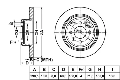 MGA 50154 Fren Dısk Arka Duz 290-4  Peugeot  406 95 - 04  4246T6 8DD355105221 BN0607 AE0165 HPD523 BS7537 61000616 8DD355105231 BAR10230 1618861380