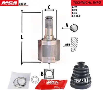 MGA 70751 Aks Kafa Ic-Hyunda  Accent 95/03  1.3-1.5     25x22x35 70751 49505-25B00