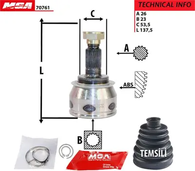 MGA 70761 Aks Kafası Dıs-Mını Cooper  02/08  1.6 R52   3144980002 31607518261 607520 514006 CVJ561010 21665 3A55K 304706 E304706 VKJA3142