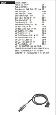 DODUCO 1567 Lambda - Oksıjen Sensoru  Renault  Clıo 1.4ı-R19-Megane-Laguna 2.0/Vw  Polo-Bora 06A906265A