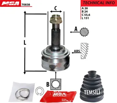 MGA 70838 Aks Kafa Dıs-Toyota  Yarıs 06/11  1.4 D4d Dızel    70838