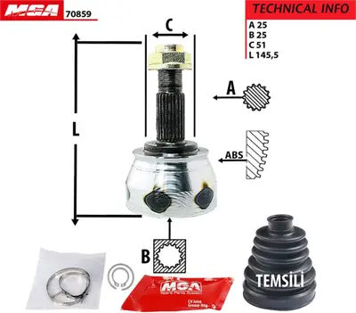 MGA 70859 Aks Kafası Dıs Sag-Sol  Fıat  Doblo 1.3 Mjtd 10 46308629 899316 312921 374943 VKJA5911 59259055 46308463 14398035S CW2906 46308875