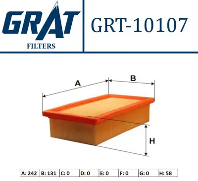 GRAT 10107 Hava Fıltresı  Fıat Tempra Tıpo  25069001 71736122 MD9102 585118 FA1837 AE24581 CA5140 GFE1139 71754228 ELP3345