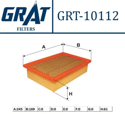 GRAT 10112 Hava Fıltresı  Fıat Bravo Brava Marea 95-01 Alfa Romeo 145 146 155  25160729 46481588 7787063 60653642 60811822 4648378 60811900 156789 6X0201511B 46520658