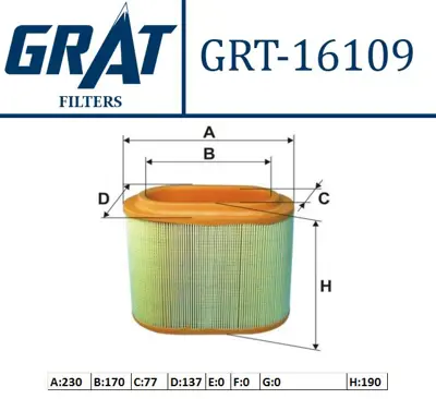 GRAT 16109 Hava Fıltresı  Hyundaı  Starex 98/08  281304A001 PC2209E R429 2764800 GB9453 PA3470 ADG02241 IFA3H01 WA6570 C24196