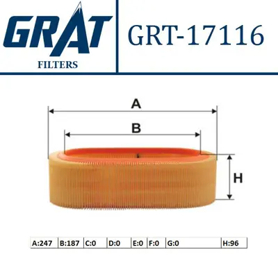 GRAT 17116 Hava Fıltresı  Ford   Transıt 12 1993-  5020031 BAF9845 WA6406 E147289 A333 PC2269E 8671002334 FL6771 9104 CA4385