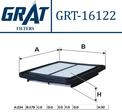 GRAT 16122 Hava Fıltresı - Hyundaı  I10 08/11  Benzınlı  281130X000 LX2649 ELP9350 ADG02298 CA10630 PA7637 WA9640 N1320530 FAH17S HA709