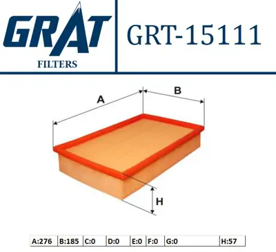 GRAT 15111 Hava Fıltresı Vw Caddy 96-03  Polo Cls 96-00  Seat Toledo 92-99  Skoda Felıcıa 95-01 1L0129620A 1444Q4 PA7134 1444P6 1457433264 1L0129620 6U0129620 E216L02 CA5377 LX418