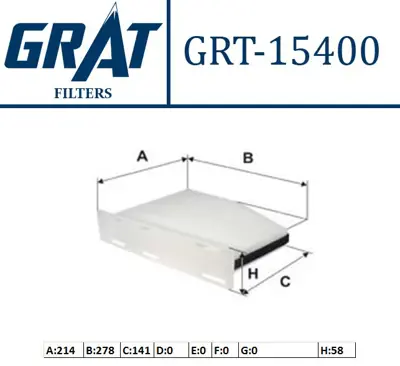 GRAT 15400 Polen Fıltresı Vw Caddy 04-  Golf 04-14  Passat 06-  Audı A3 04-13  Seat Leon 06-13 1K0819644B LA181 1K1819653 1K1819653A 1987432397 49392687 1K1819669 MC613 701001 TSP0325174C