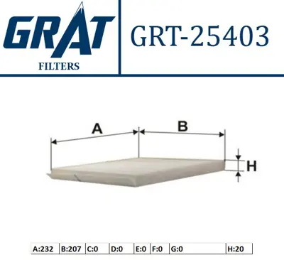 GRAT 25403 Kabın Fıltresı - Chevrolet  Aveo  1.2-1.4-1.6  2007/ Kalos  1.2-1.4  2005/ Daewoo  Kalos  1.2-1.4  2002/ 96539649 IPCAD014CH 95981207 95528636 95981206 96435888 EC96539649 96962173 FAADDW11 96449577