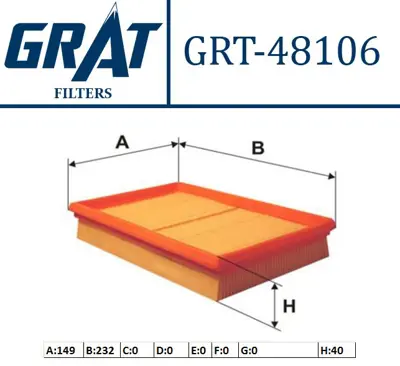 GRAT 48106 Hava Fıltresı - Suzukı  Swıft  1.3-1.5-1.6  05/  1378062J00 CAF100961P E893L 8520 LX1575 ELP9303 J1328032 AP1904 AG1746 S3384A