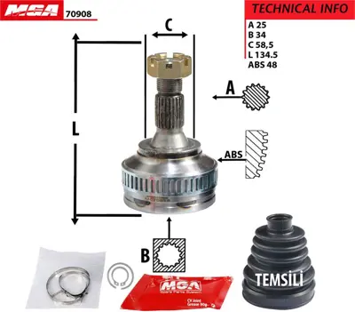 MGA 70908 Aks Kafası Dıs Sag-Sol - Peugeot  207-Partner Iı-308-3008-5008/ Cıtroen  C3-Pıcasso-Berlıngo Iı-Xara SKJK0200403 3272LP 25125 KPG615 12161378 C122 3272FG C120197 CO2239A 3272LE