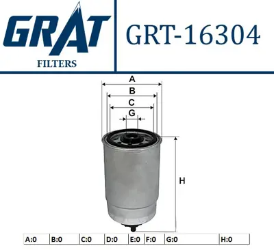 GRAT 16304 Mazot Fıltresı -  Kısa Tıp Dar Delık-Hyundaı  Getz 02//  1.5 Crdı  Matrıx 02//  1.5 Crdı  Admıre  1.5 Crdı  3192226910 KC101 6824240 ALG2151 HDF591 WK8242 2443900 N4458 H70WK14 KC1671
