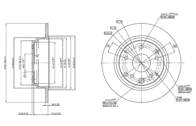 MGA 50438 Fren Dısk Arka Duz 282-5  Honda  Accord 03 - 08 / Honda  S2000 00 -  42510SZ3J00 197793 6109000 8B65310 J3314033 8DD355114441 92165800 8DD355119041 54658 BDR218810