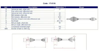 METELLI 17-0116 Aks Komple Sag Abslı 44dıs Megane I 1.6 K7m 2.0 F3r 7701352473 4462AT T49148A R1257 VKJC1223 22324 RE3294 TR257 TR1257 122655