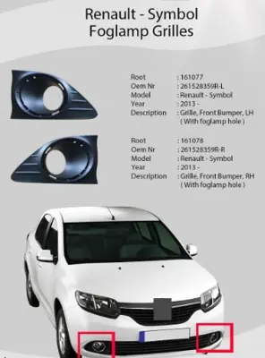 ROOT K161078 Sıs Kapagı Sıslı Sag Renault  Symbol 14- 261528359R 261528359R
