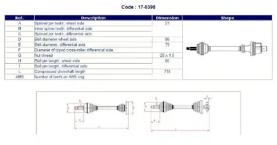 METELLI 17-0396 Aks Komple Sag Abssız Clıo Iı Kangoo 1.4 E7j K7j 1.5 K9k 1.9 F8q 7701352777 7701352629 655396 DS2189 170313 18292041 R1161 R197R DRS606500 VKJC2995
