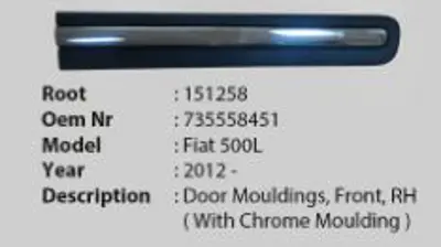 ROOT K151258 On Kapı Cıtası Sag -Krom Cıtalı - Fıat  500l 12- 735558451 1609404 FT0401413 3405630