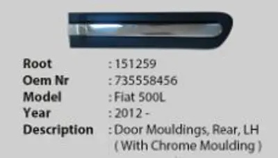 ROOT K151259 Arka Kapı Cıtası Sol -Krom Cıtalı - Fıat  500l 12- 735558456 3405633 FT0401464 1609405