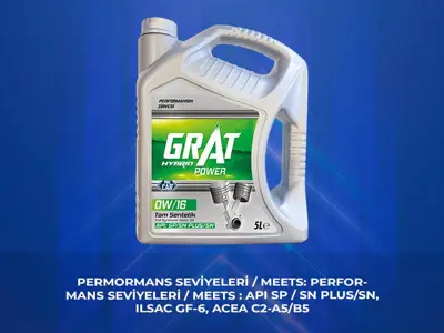 GRAT 601605 Motor Yağı 5 Litre 0w16 Tam Sentetik Apı Sp / Sn-Plus Ilsac Gf-6b 