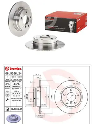 BREMBO 08.5366.24 Fren Dıskı Arka E36/E46 34216864051 24011002021 8536676 6015394 1725 140104 34216855158 561552B 812011118C X14304