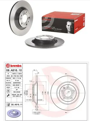 BREMBO 08.A816.11 Arka Fren Dıskı Audı A6 06-11 4F0615601G DI956666 65004 BN0550E 2047148 8120291045 17863 14976V 1110260 92159503
