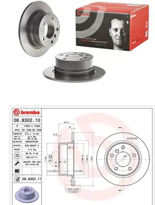 BREMBO 08.8302.11 Fren Dıskı Arka Bmw E-36 Compact 34216758552 B1G21002111 410211 8DD355104261 8DD355104262 D671600 57661 34216758522 986478641 1815201538