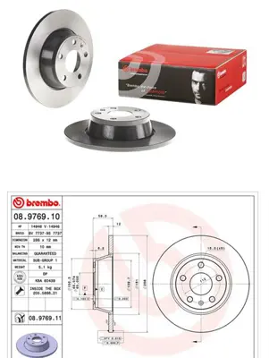 BREMBO 08.9769.11 Fren Dıskı Arka Duz 286-5  Audı  Tt 06-14 8J0615601 DF1319 8976910 BDC5617 18153147168 231021C 30943856 100332820 562676JC 412175