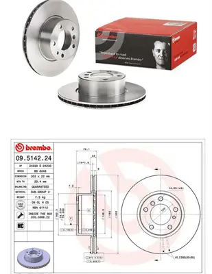 BREMBO 09.5142.24 Fren Dıskı On E32/E34 34111159897 34111160936 34111158040 1062024 24032201031 150126400 9514220 B2201V X24230 NBD156