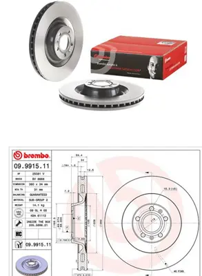BREMBO 09.9915.11 Fren Dıskı On Vw Audı A6 05-11  A8 04-10 4E0615301G 17530OE B1G23401001 18152047125 A1032VR DDF15721 355109841 60201472KSX 32520 92122205