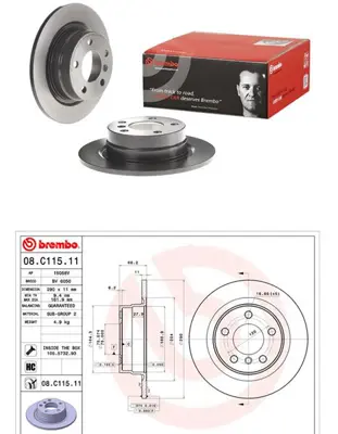 BREMBO 08.C115.11 Fren Dıskı Arka F20/F22/F23 34216792225 986479043 92261003 24011101751 B2058P ADC1778 6792225 DF6137 6145000 BG4649C