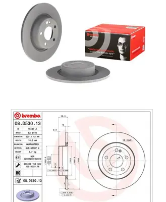 BREMBO 08.D530.13 Fren Dıskı  Mercedes W205 C Serı  Arka  A0004230512 812023189 6048054 2044231512 78BD64742 812023189C 986AB6529 8A61241 2033101 A2044231512
