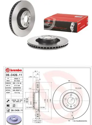 BREMBO 09.C426.11 Fren Dıskı On Kaplamalı  Audı  A6 2.0 Tfsı 3.0 Tdı 12-18  4G0615301C V1701 100336020 DSK3205 3147170 6167110 WH21818 9C42611 4G0615301P 58153147170