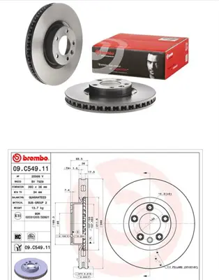 BREMBO 09.C549.11 Sag/Sol On Fren Dıskı Vw Touareg Porsche Cayenne 7P6615301A 7P6615301 92219505 563244JC1 600324700 600324750 D6141911 1421706 8120291063 BS7795B