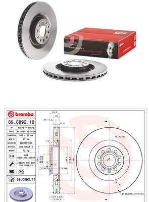 BREMBO 09.C892.11 On Fren Dıskı-345x30 5×112 Vw Golf 06-13  Passat 06-12  Audı A3 04-13  Seat Leon 06-13 1K0615301M 92120600 DF4350S DDF1504 24013001151 986479204 9A20110 ADC1469V 679110 A1024V
