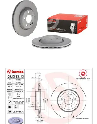 BREMBO 09.D533.13 Fren Dıskı  Mercedes  W205/213/238 Arka  Kaplamalı A0004231812 BD0433 8DD355134502 ADU174393 ADC4075V SKBD0024738 9D53313 8DD355134841 8DD355134501 92331405