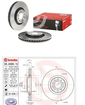 BREMBO 09.A598.11 On Fren Dıskı-320x30 5×112 Audı A4 98-08  A6 98-05  Seat Exeo 09-14 8E0615301AD 8D0615301K 9868910 100124970 BN0042E BSD1150 DI0909 673010 18153447107 DDF1705C1D