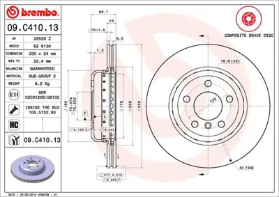 BREMBO 09.C410.13 Fren Dıskı On F10 20104803 34116794429 RT4556HPGLT5 RT4556GLT3 D6154810 RT4556HPGLT6 RT4556GLT6 34106883506 9C41013 DF6616S
