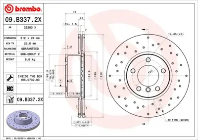 BREMBO 09.B337.2X Fren Dıskı  Bmw E90-E91-E92 / F20-F30-F33-F34-F36 On  34116855006 34116774875 92176105 6149610 CD1191 92261805 230986C DDF1717 956769 24012402031